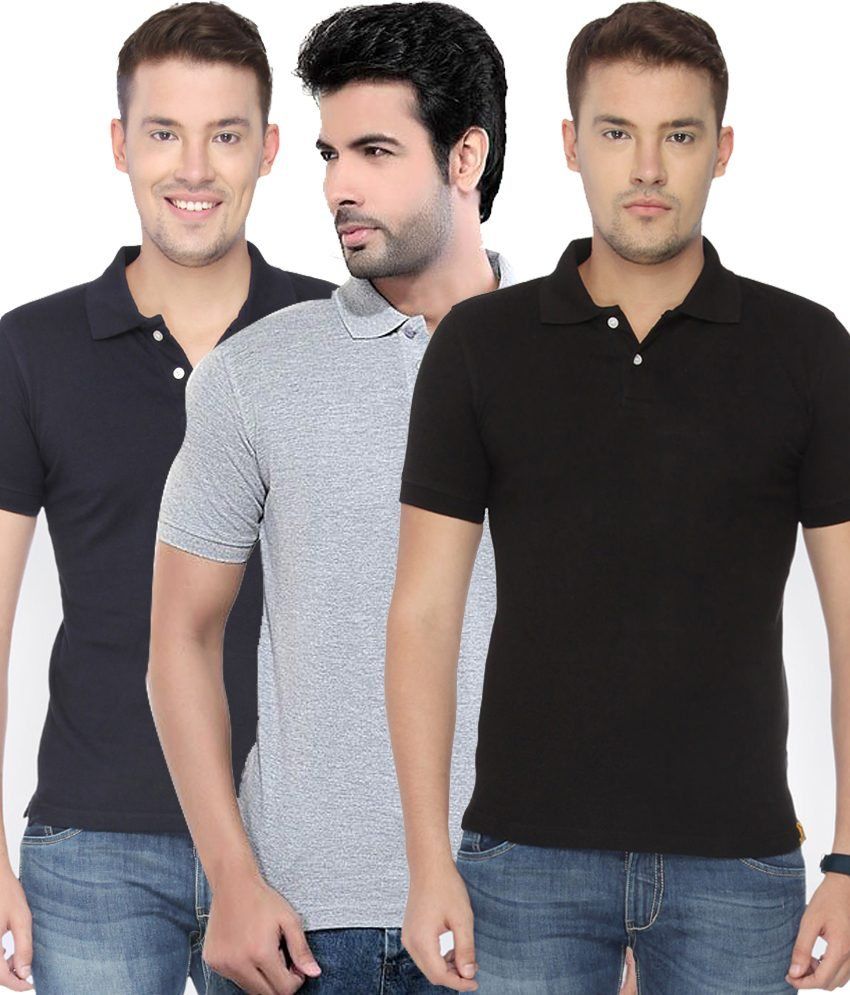     			Concepts Pack Of Navy Blue, Black,gray Polo T-shirts Pack of 3 T-shirts