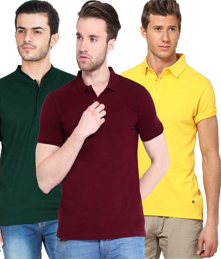 Concepts Pack Of Yellow, Maroon,bottle Green Polo T-shirts Pack of 3 T ...