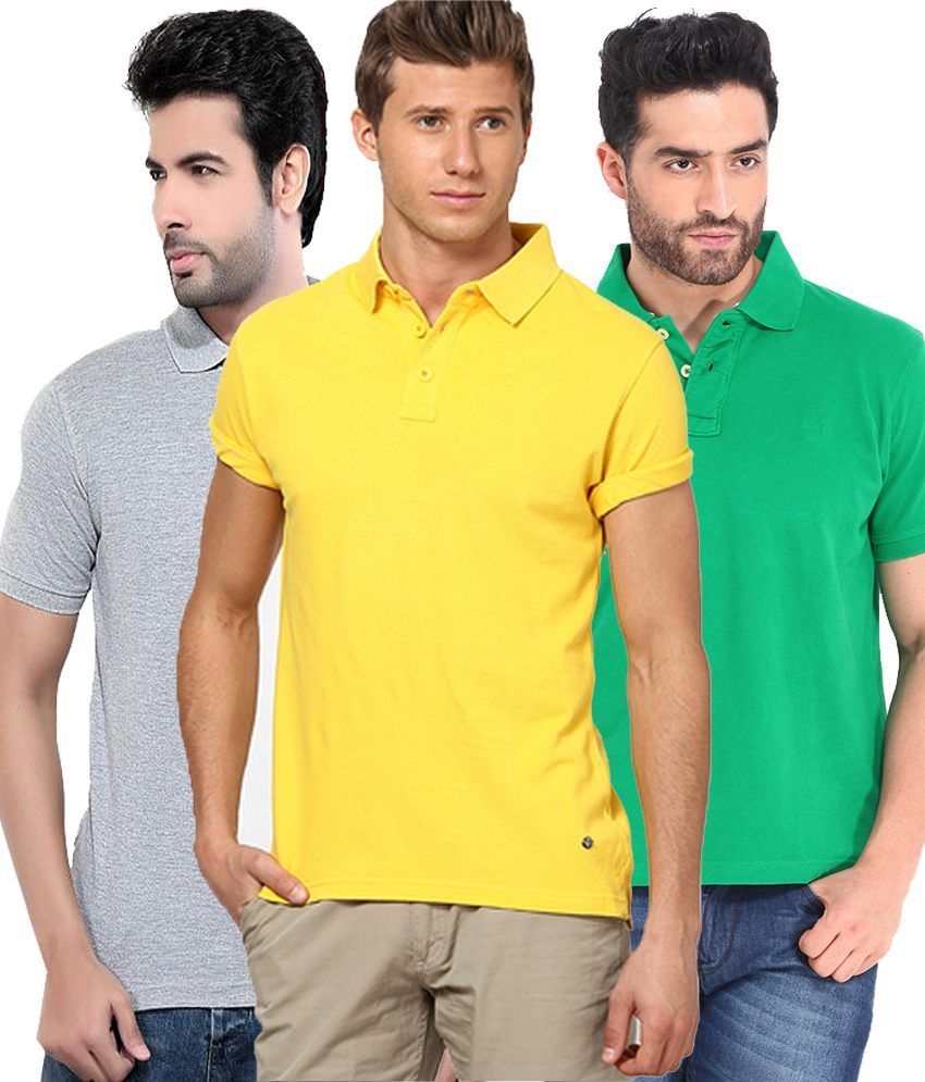     			Concepts Pack Of Green, Yellow,gray Polo T-shirts Pack of 3 T-shirts