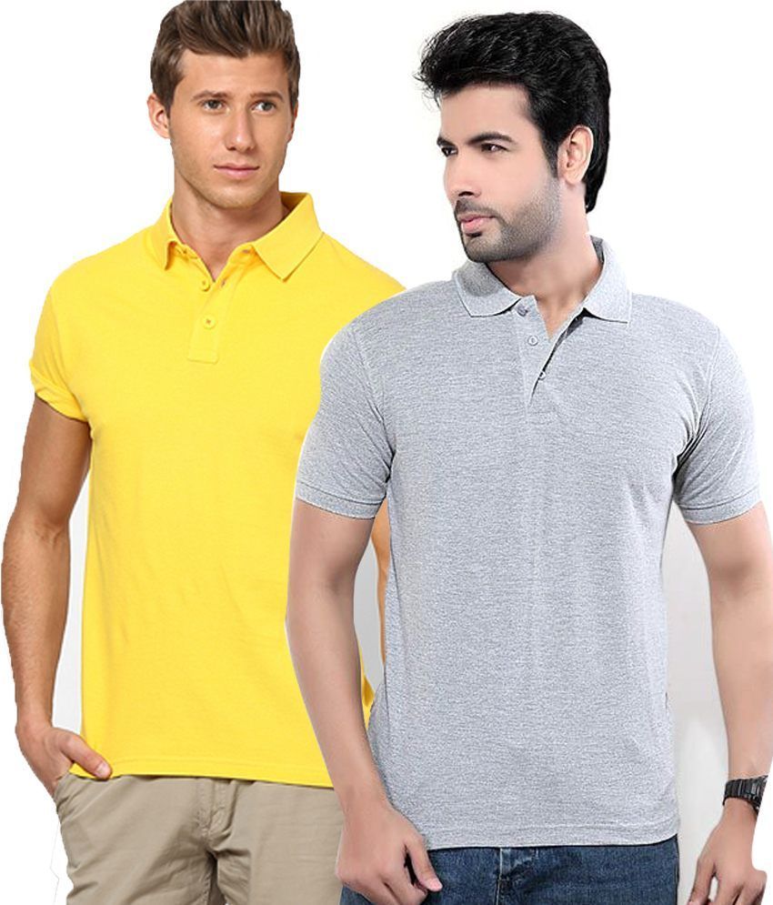     			Concepts Pack Of Grey And Yellow Polo T Shirts Pack of 2 T-shirts