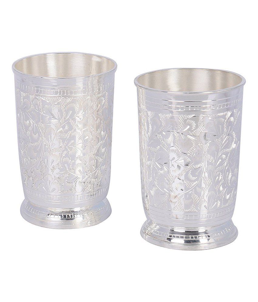     			HOMETALES Silver Plated Glass - Set Of 2