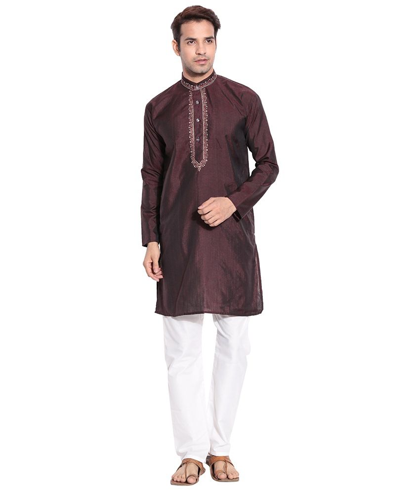 Zion Brown Cotton Full Sleeves Kurta Pyjama Set Buy Zion Brown Cotton