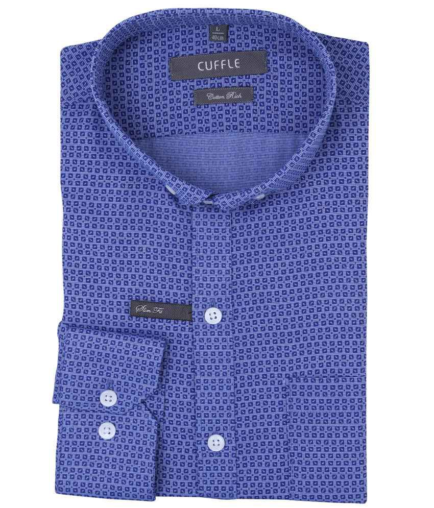 CUFFLE Cotton Blend Square Prints Royal Fromal Men's Shirt - Buy CUFFLE ...