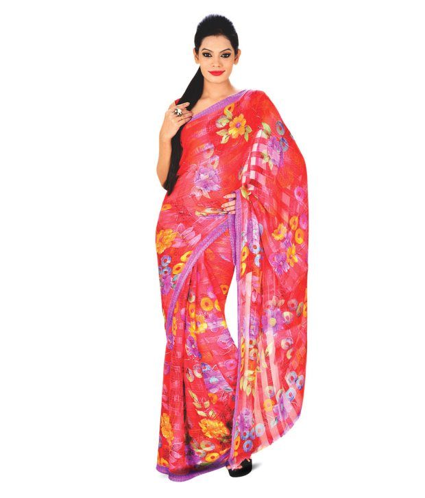 red and white striped saree online