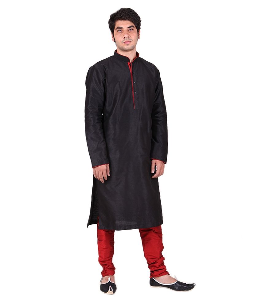 Hriday Trading Black Silk Blend Full Sleeves Kurta Pyjama Set Buy