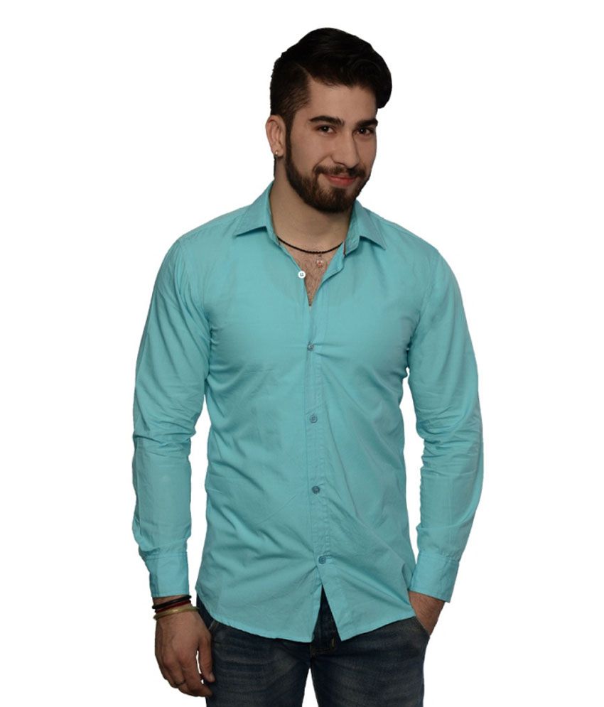 Choice4U Turquoise Full Sleeve Casual Cotton Shirt For Men - Buy