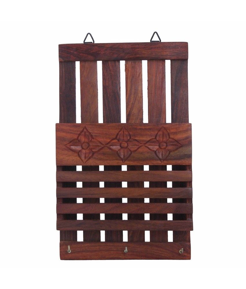 Craft Art India Brown Wooden Wall Hanging Mounting Letter Craft Art India Brown Wooden Wall Hanging Mounting Letter Organizer With Key Hooks