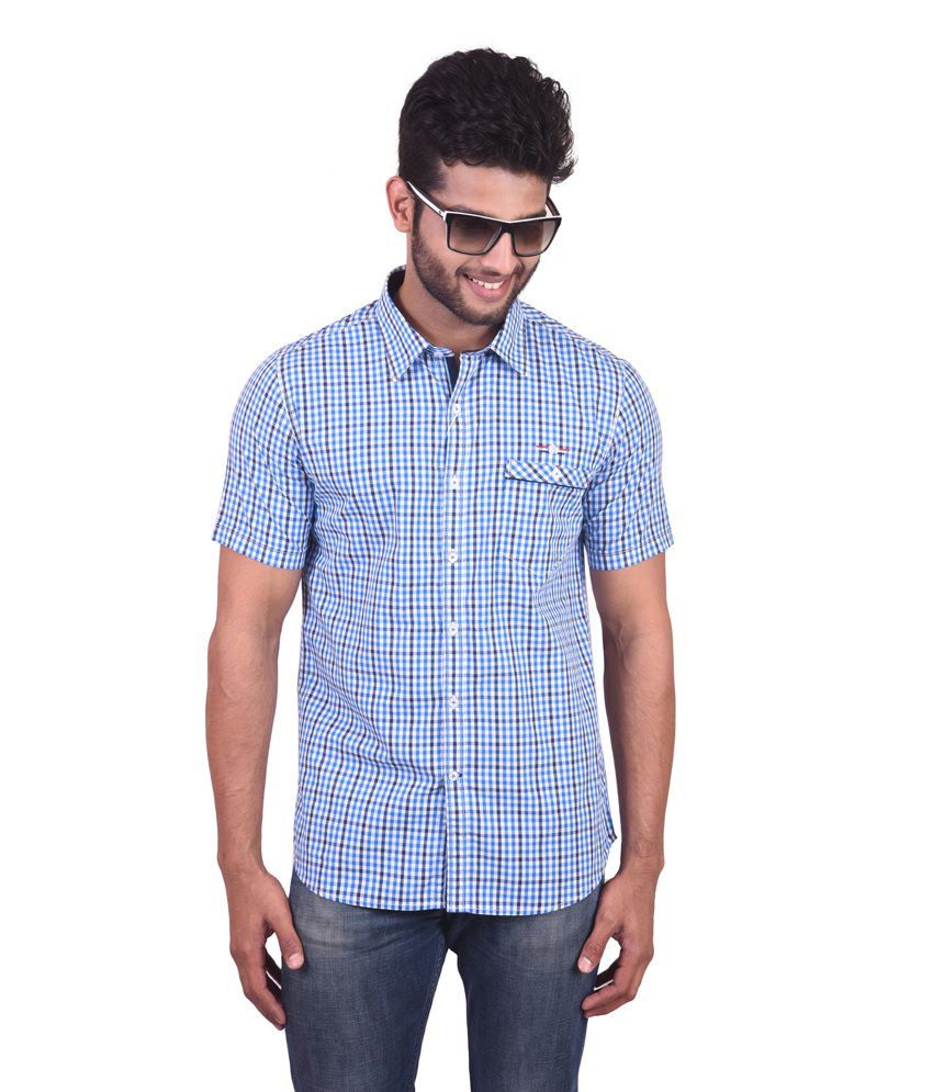 Newyorker Men's Casual White With Blue Checkered Shirt - Buy Newyorker ...