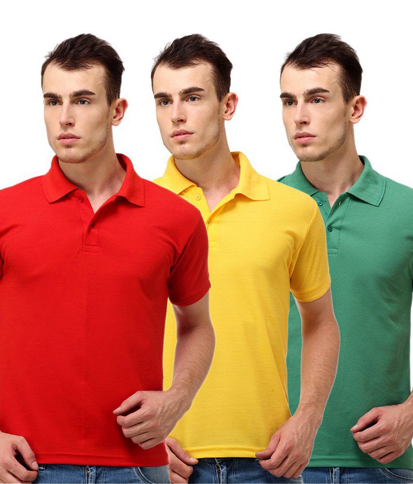 Lime Combo Of Red, Yellow And Green Polo Neck T Shirt - Buy Lime Combo ...