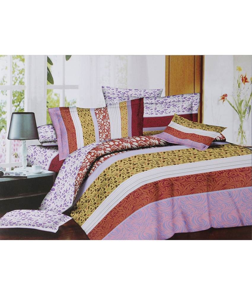 Urban Style Multicolour Double Bed Sheet With 2 Pillow Covers Buy