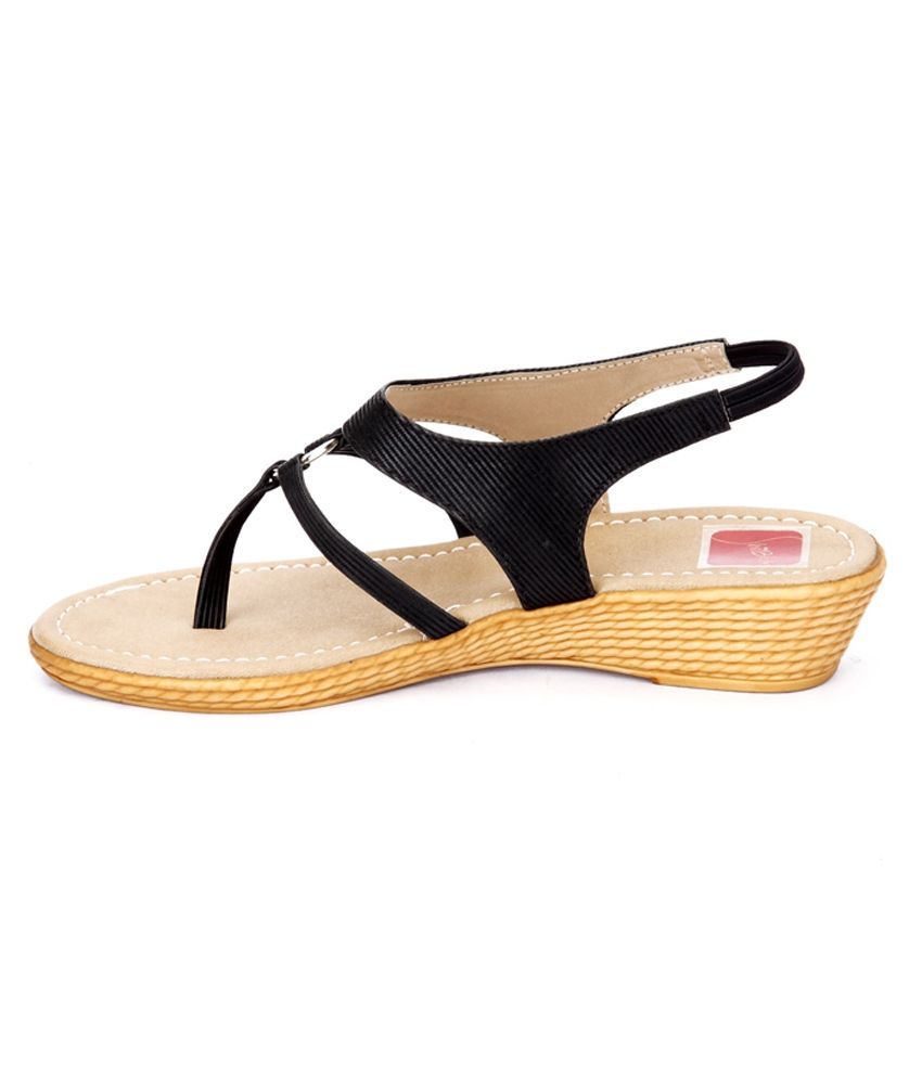 Shibha Footwear Black Jeans Office Wear Low Heel Sandals