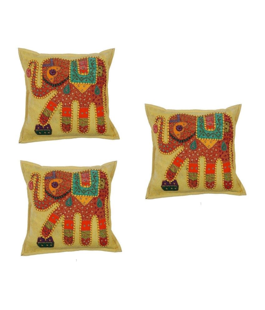 Ibra Handicrafts Beige Cotton Zip Cushion Cover Set Of 3 Buy