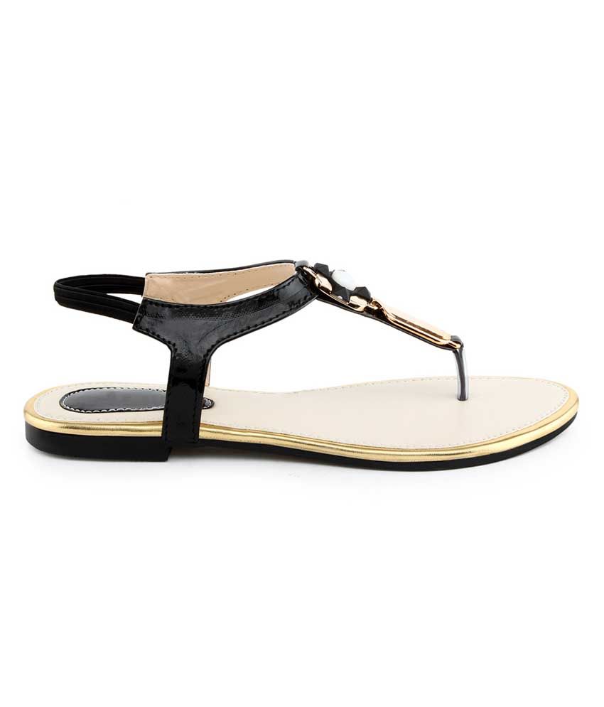 Shoe Lab Black Faux Leather Sandals Price in India- Buy Shoe Lab Black ...
