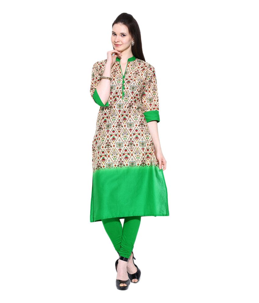 Shree Green Cotton Printed Long Kurti - Buy Shree Green Cotton Printed ...