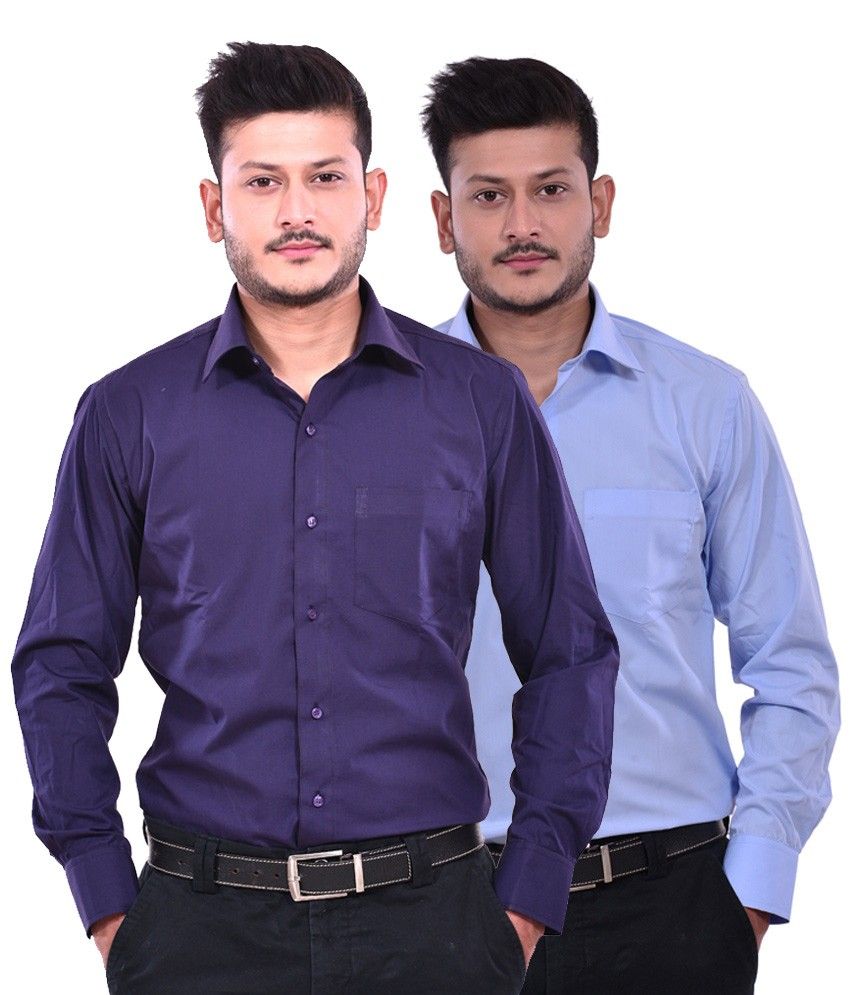 Dennison Purple & Light Blue Solid Giza Cotton Men's Formal Shirts