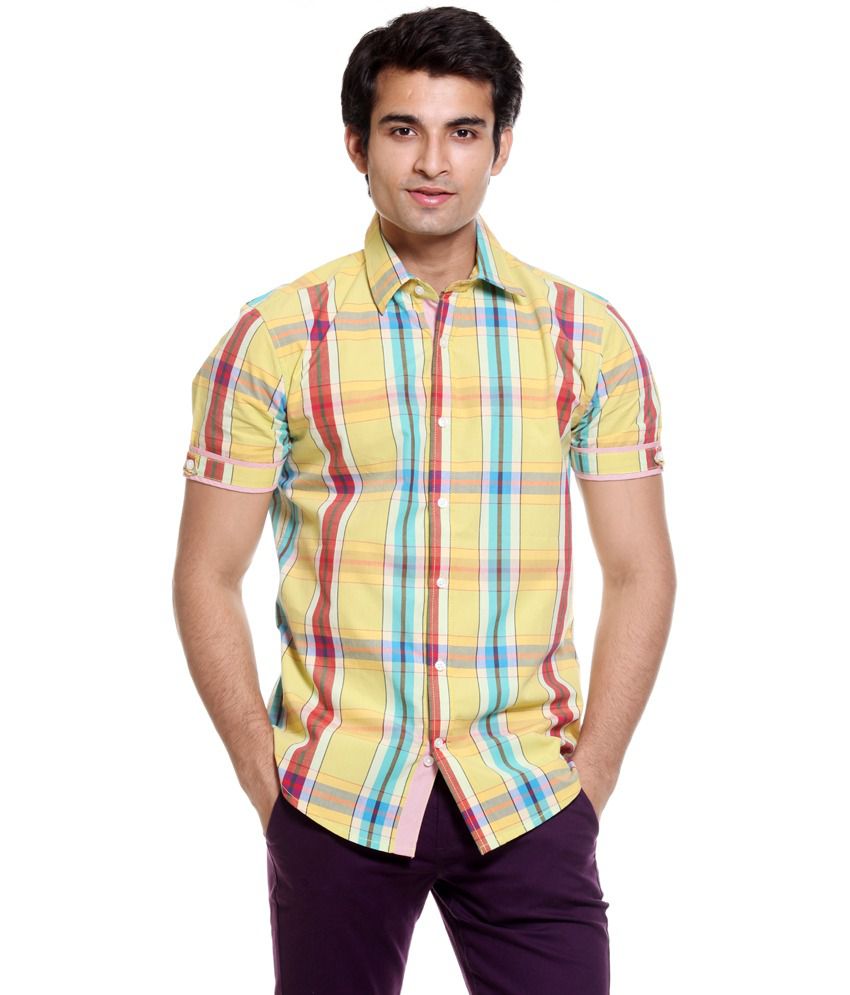 FMD Yellow Checks Cotton Half Sleeves Casual Shirt - Buy FMD Yellow ...