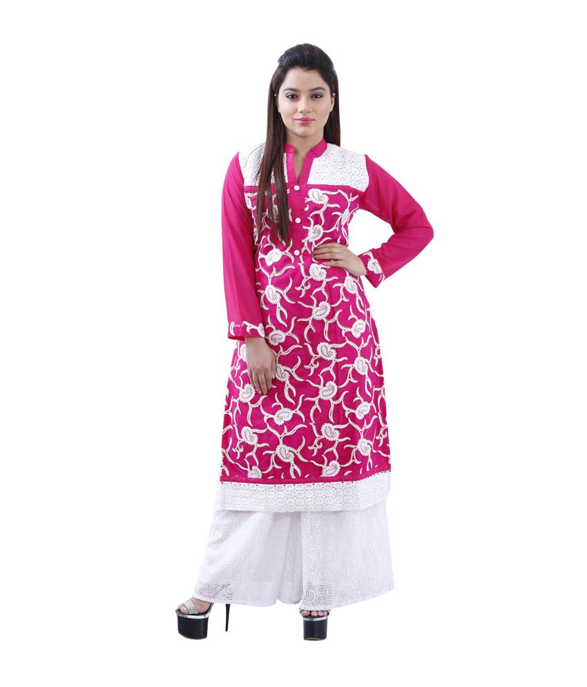 Colors That Compliment Pink maurya mix n match pink georgette long kurti with white embroidery Colors That Compliment Pink maurya mix n match pink georgette long kurti with white embroidery