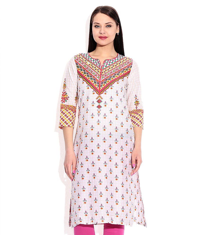 Biba GhostWhite Cotton Kurta - Buy Biba GhostWhite Cotton Kurta Online ...