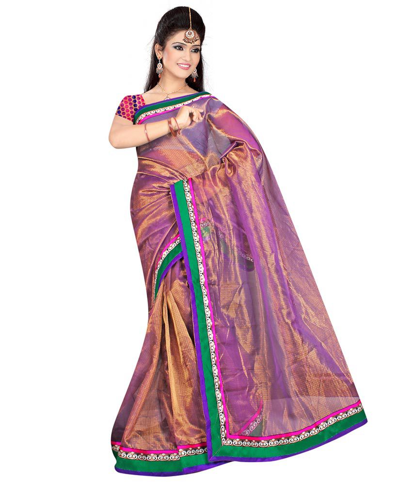 Shree Balaji Fabrics Purple Tissue Saree - Buy Shree Balaji Fabrics ...