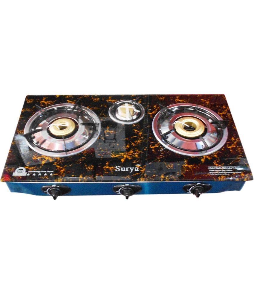 Surya Surya Crystal 3 Burner Gas Stove with Auto Ignition 3 Automatic