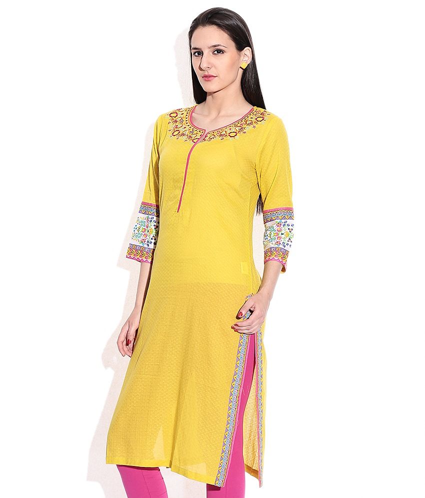 Rangriti Yellow Round Neck Kurti - Buy Rangriti Yellow Round Neck Kurti ...