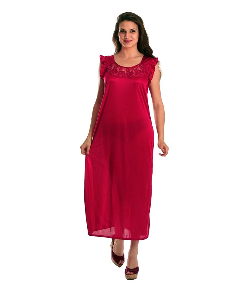 Buy Clovia Pink Satin Nighty & Night Gowns Pack of 4 Online at Best