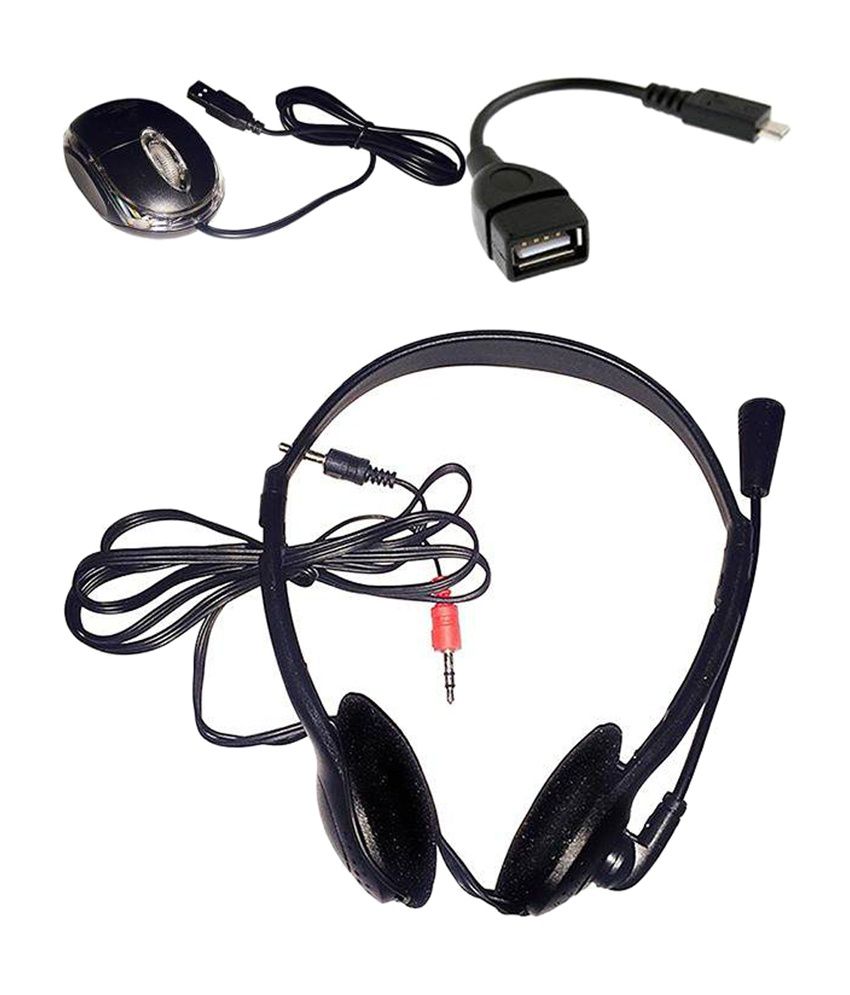     			Selfieseven Combo of Headphones with Mic, OTG Cable & USB Mouse