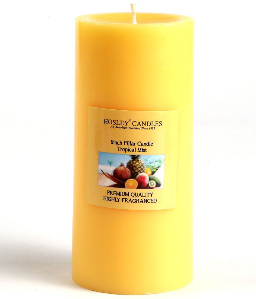     			Hosley Yellow Tropical Mist 6Inch Pillar Candle