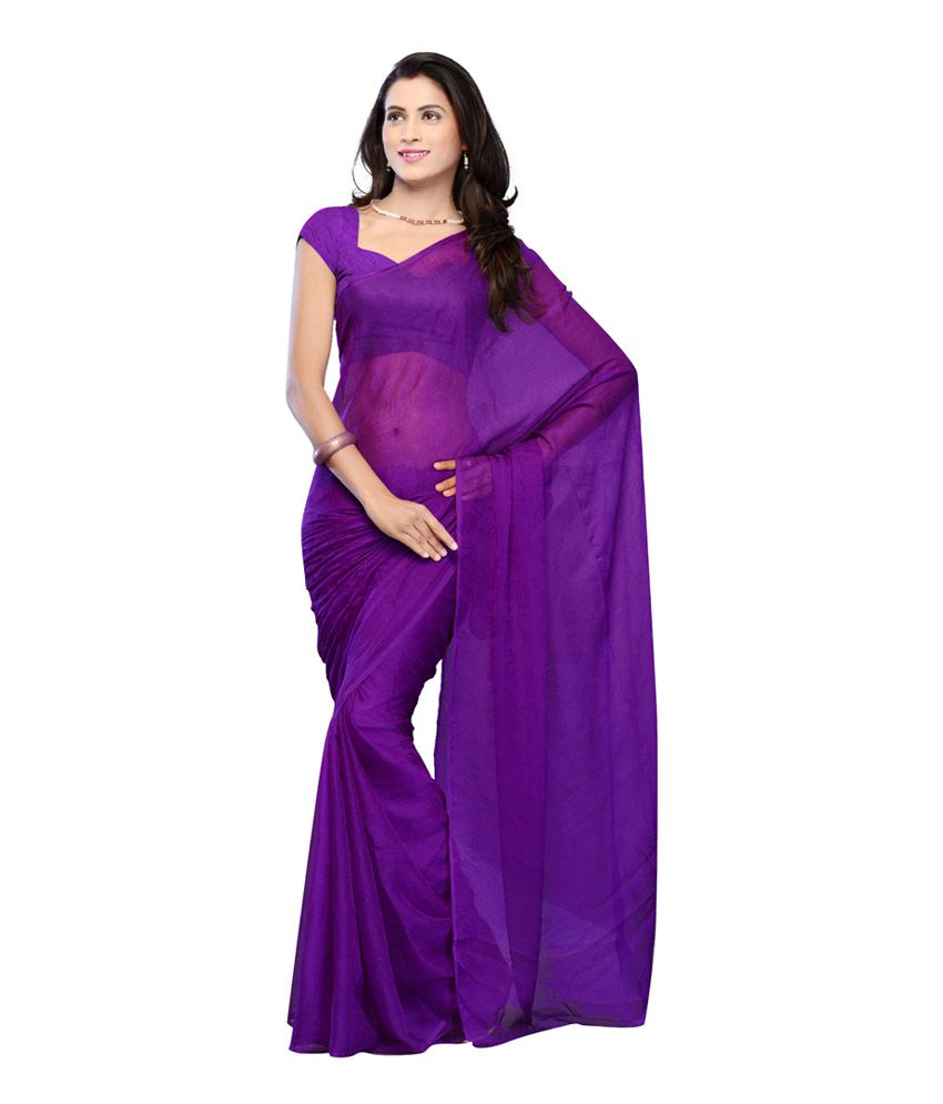 Rajratan Kothari Saree Centre Purple Semi Chiffon Saree - Buy Rajratan ...