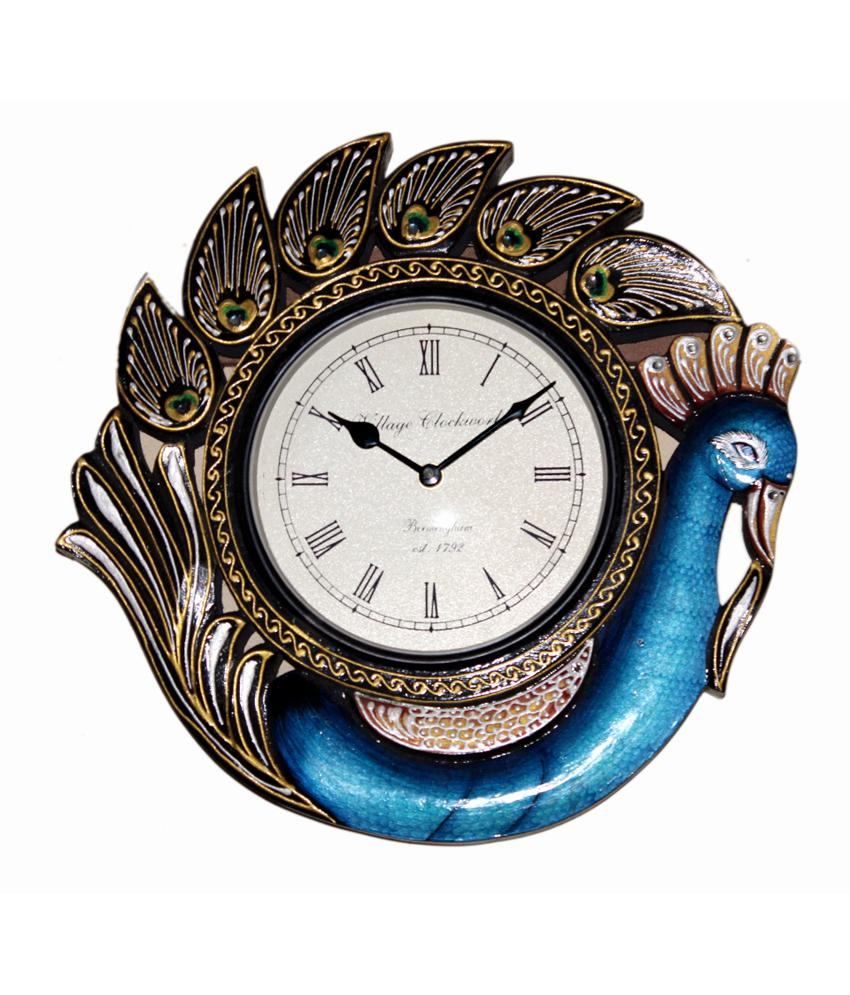 Hastkala Peacock Blue Wall Clock Buy Hastkala Peacock Blue Wall Clock