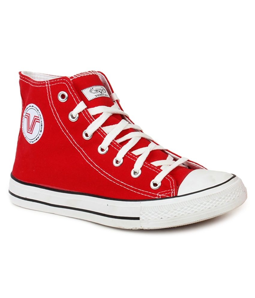 red colour canvas shoes