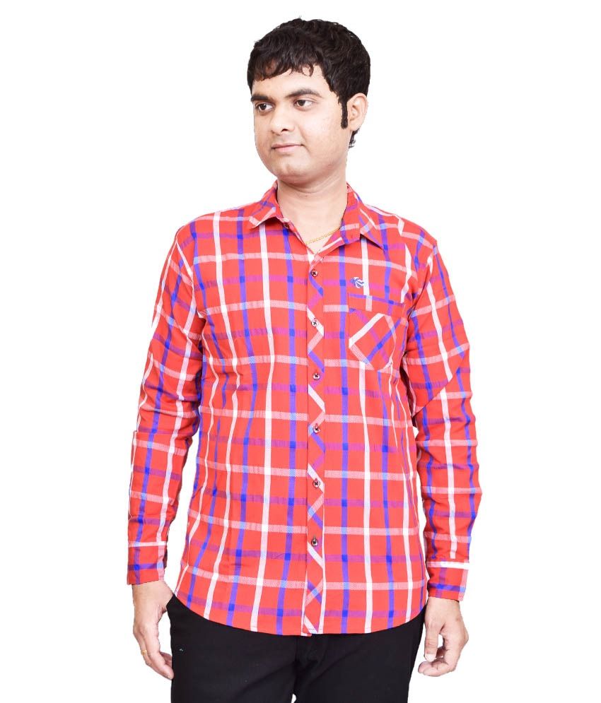     			British Terminal Red Cotton Casual Shirt