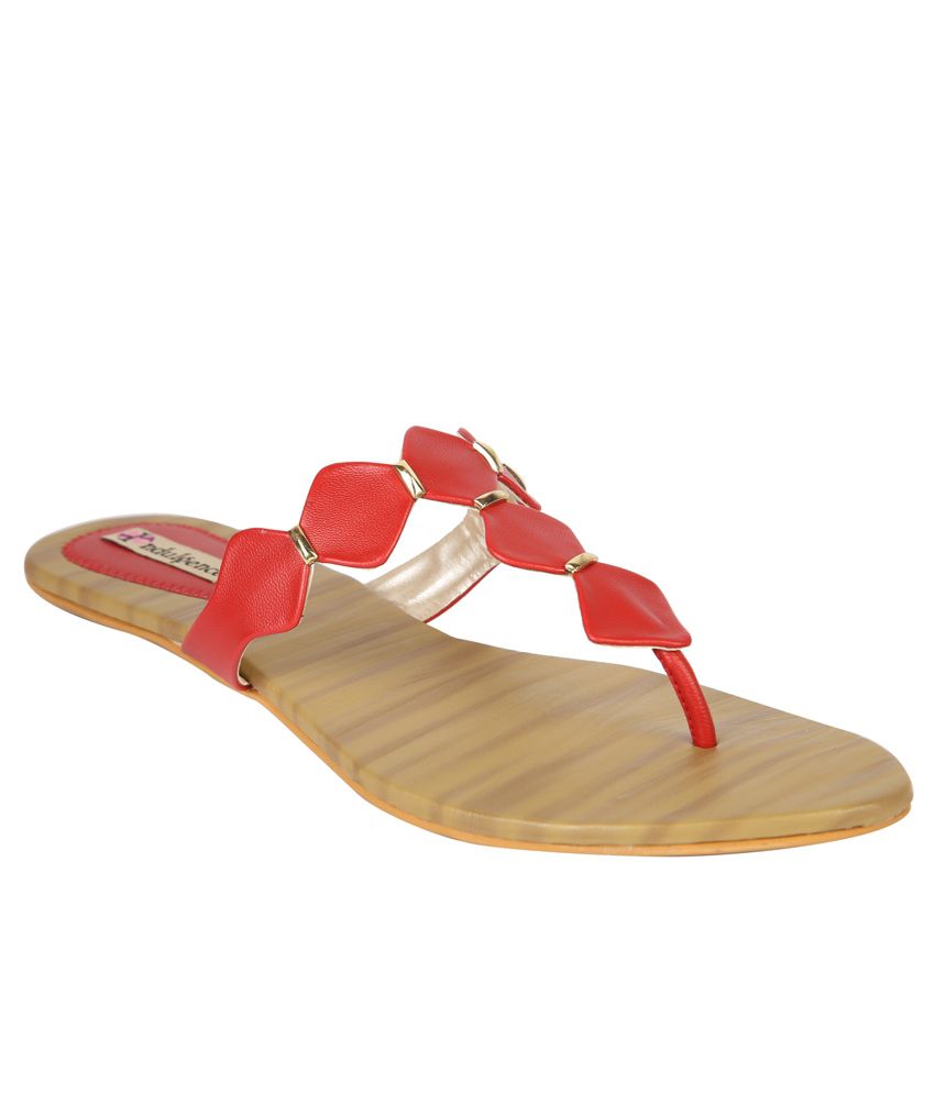 Indulgence Red Leather Open Toe Flat Slip Ons Price in India- Buy ...