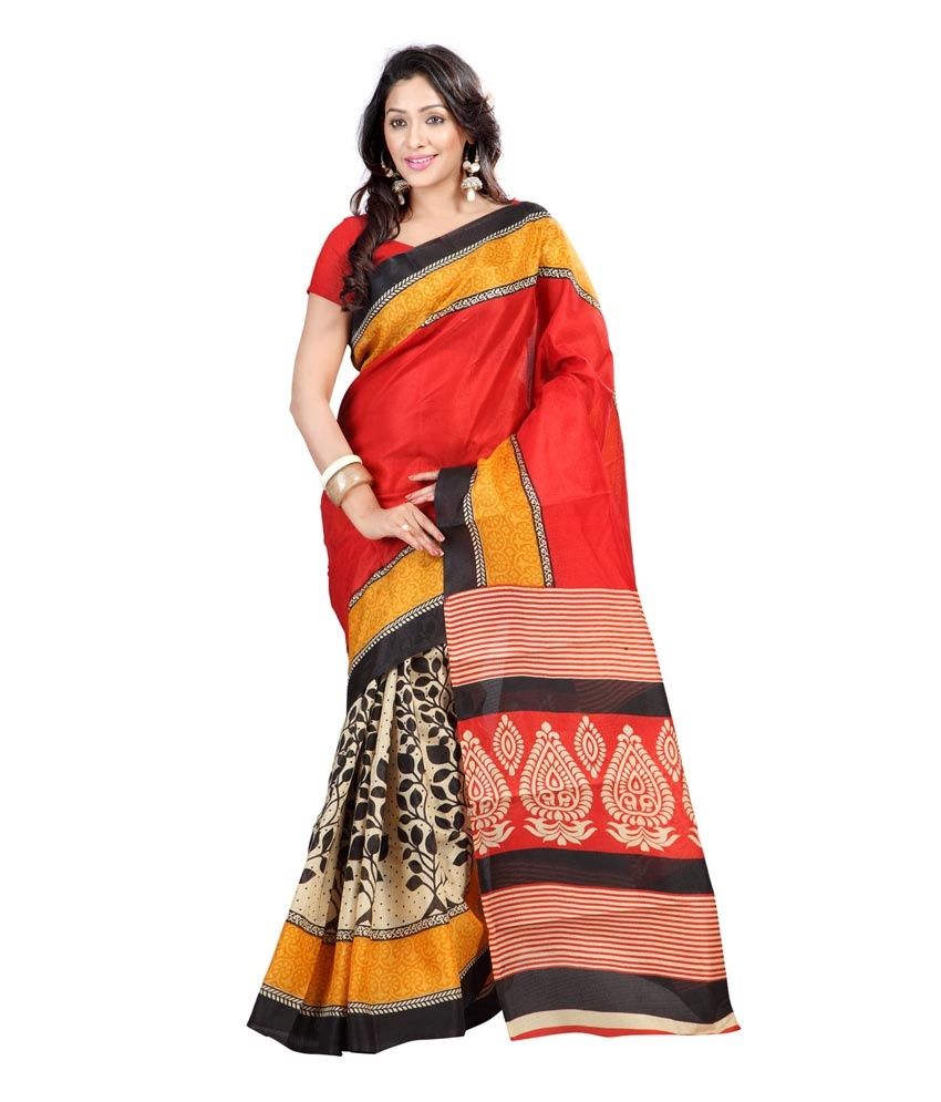 Sanskar Fashion Red Bhagalpuri Silk Saree Buy Sanskar Fashion Red Bhagalpuri Silk Saree Online 2969