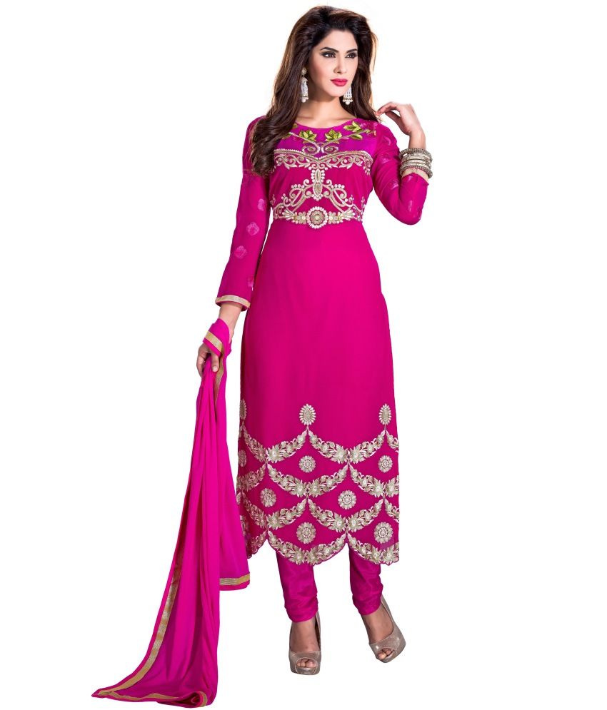 Jiya Pink Faux Georgette Unstitched Dress Material Buy Jiya Pink Faux Georgette Unstitched