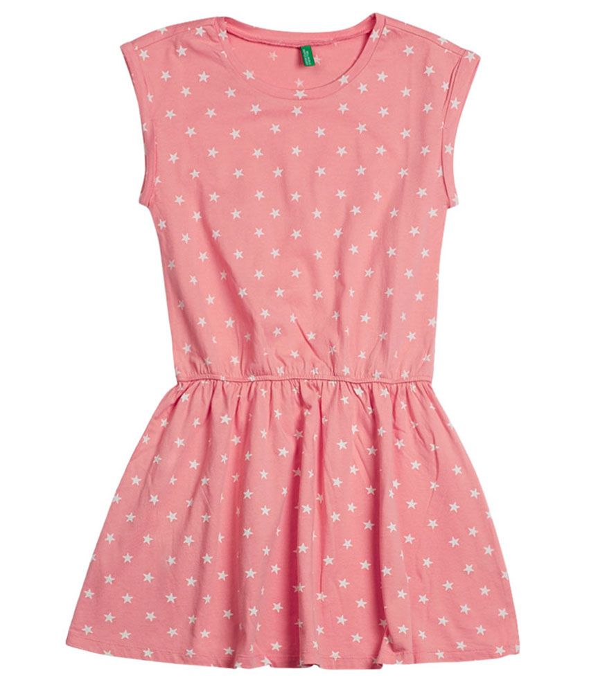 United Colors of Benetton Printed Coral Casual Polka Dot Dress Wth ...