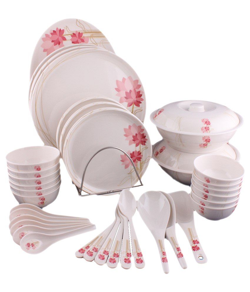 Hi Luxe White & Pink Moon Shape Melamine Dinner Set44 Pcs Buy Online