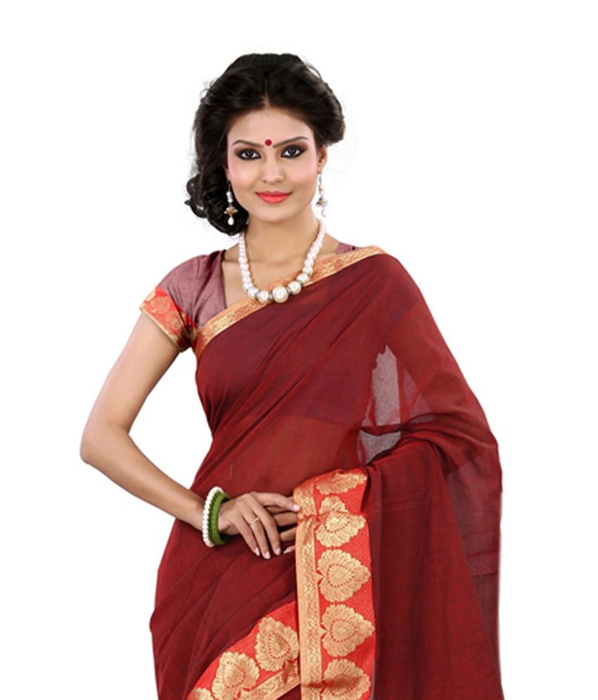 Cotton maroon saree Sale