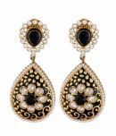 The jewelbox 18k gold plated filigree black stone dangling earring for women