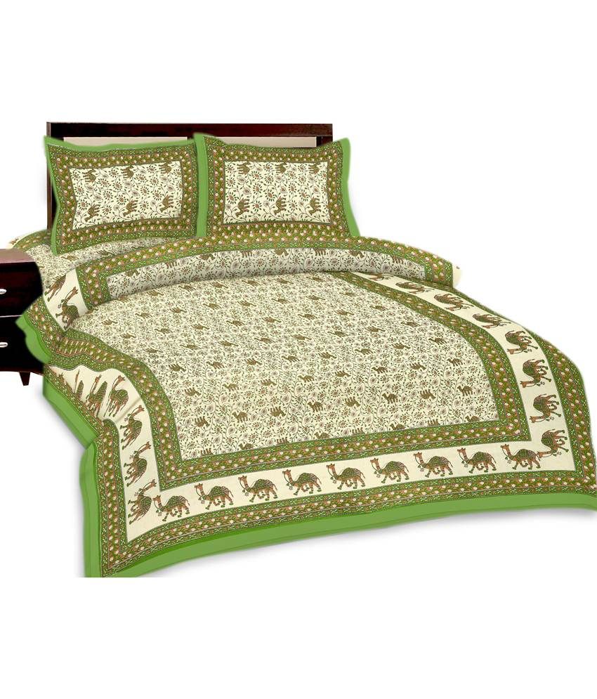 RajLaxmi Rajasthani Camel Print Cotton Double Bedsheet with 2 Pillow