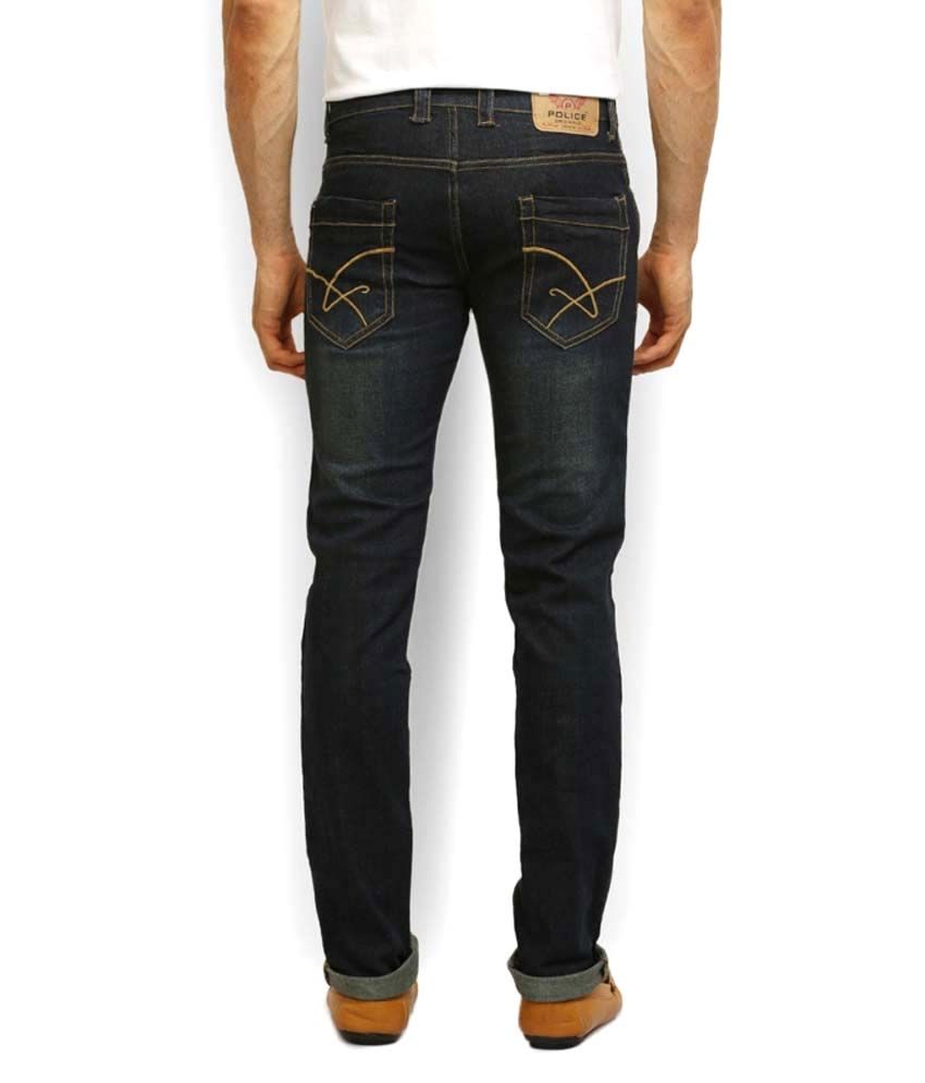 Police Blue Cotton Slim Fit Jeans Buy Police Blue Cotton Slim Fit