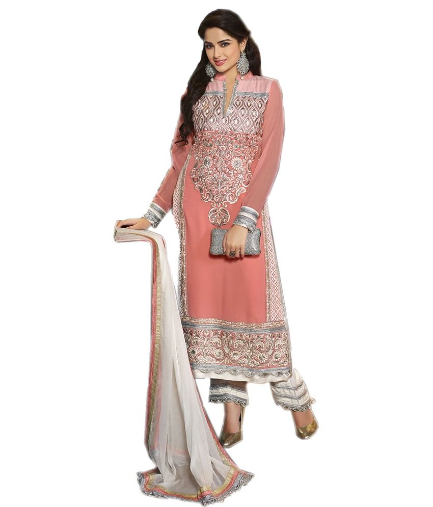 Viva Fab Pink Faux Georgette Unstitched Dress Material viva fab pink faux georgette unstitched dress material