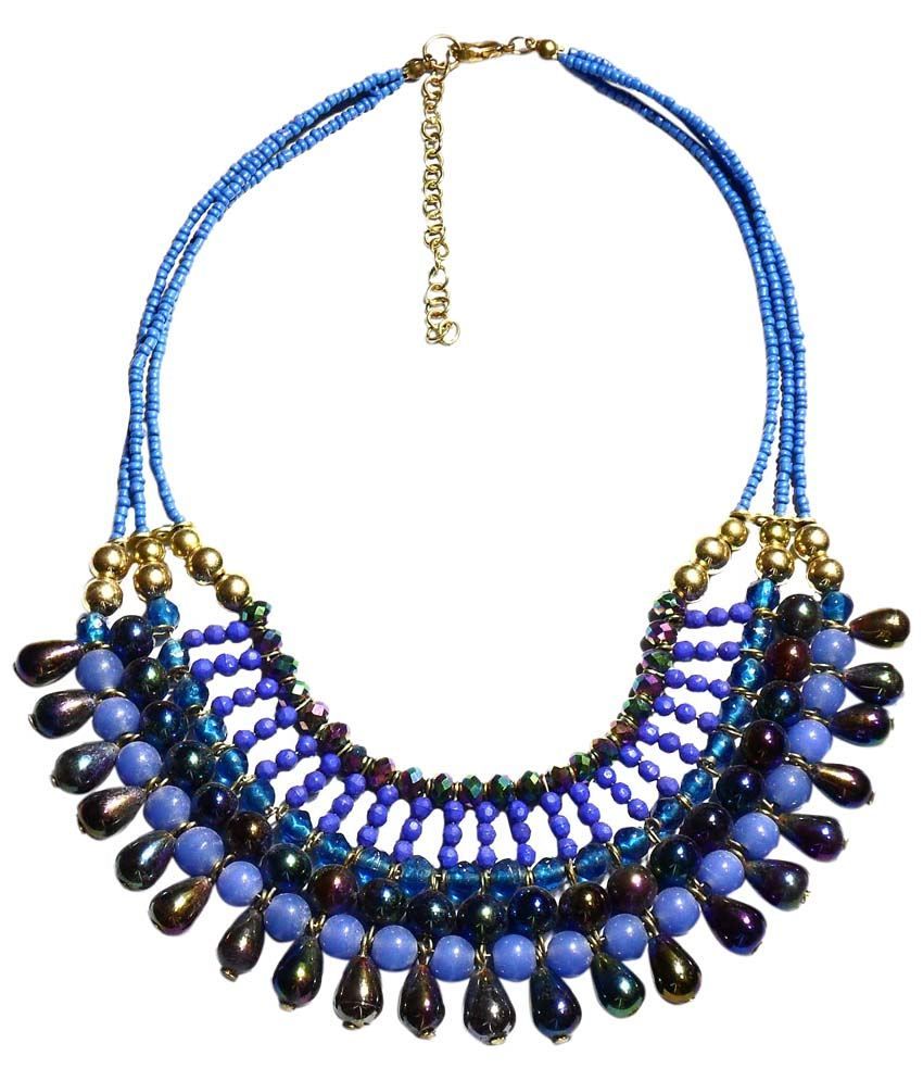 Beadworks Blue & Golden Rani Haar Necklace - Buy Beadworks Blue ...