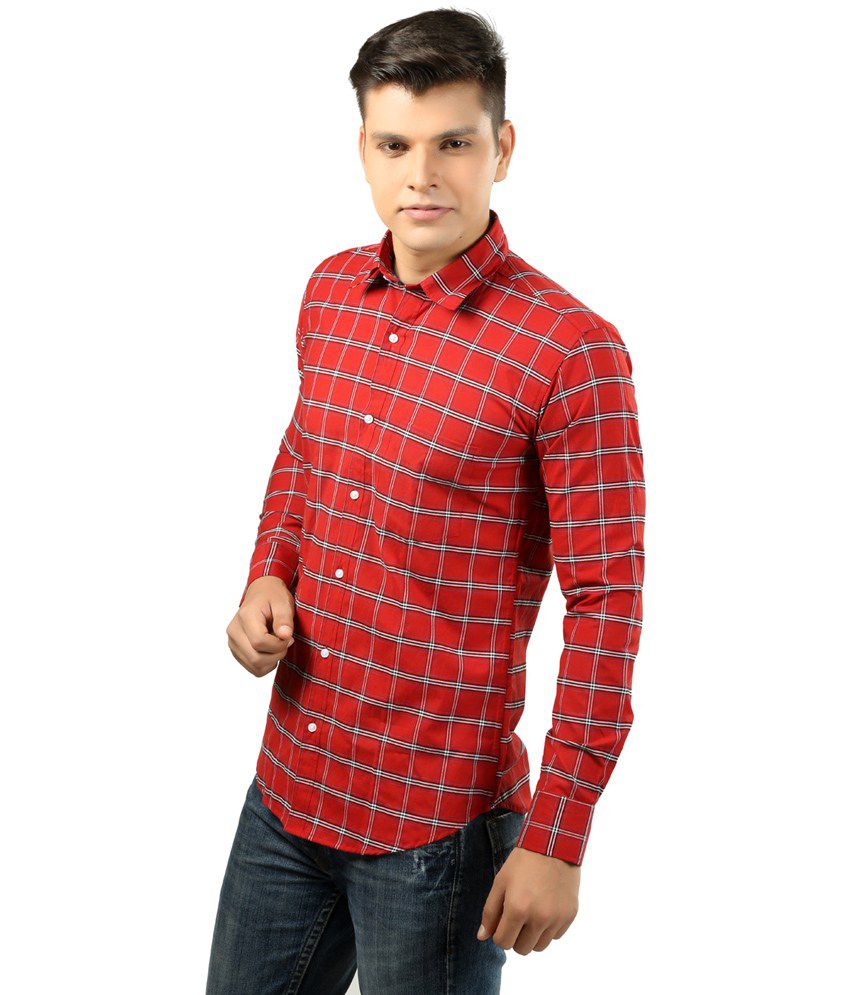 Zavlin Red Checks 100 Percent Cotton Slim Fit Full Sleeves Men Shirt ...