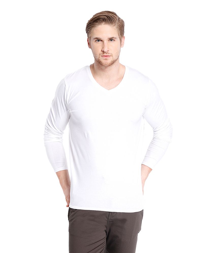 Highlander White Cotton Blend V-Neck T-Shirt