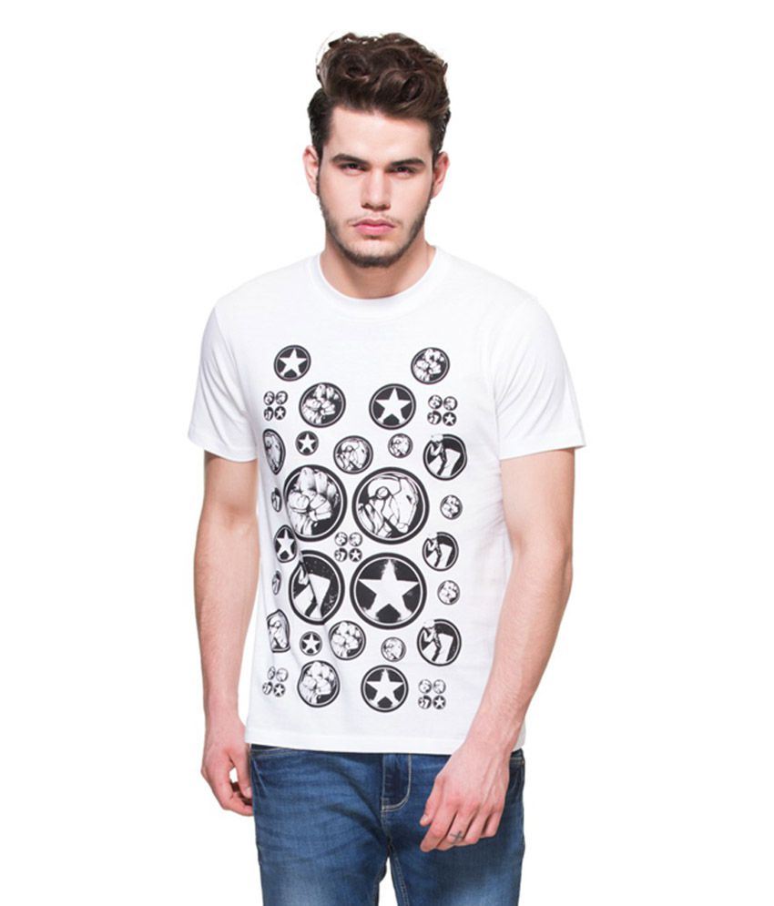 Zovi White Printed Round Neck T-shirt - Buy Zovi White Printed Round ...