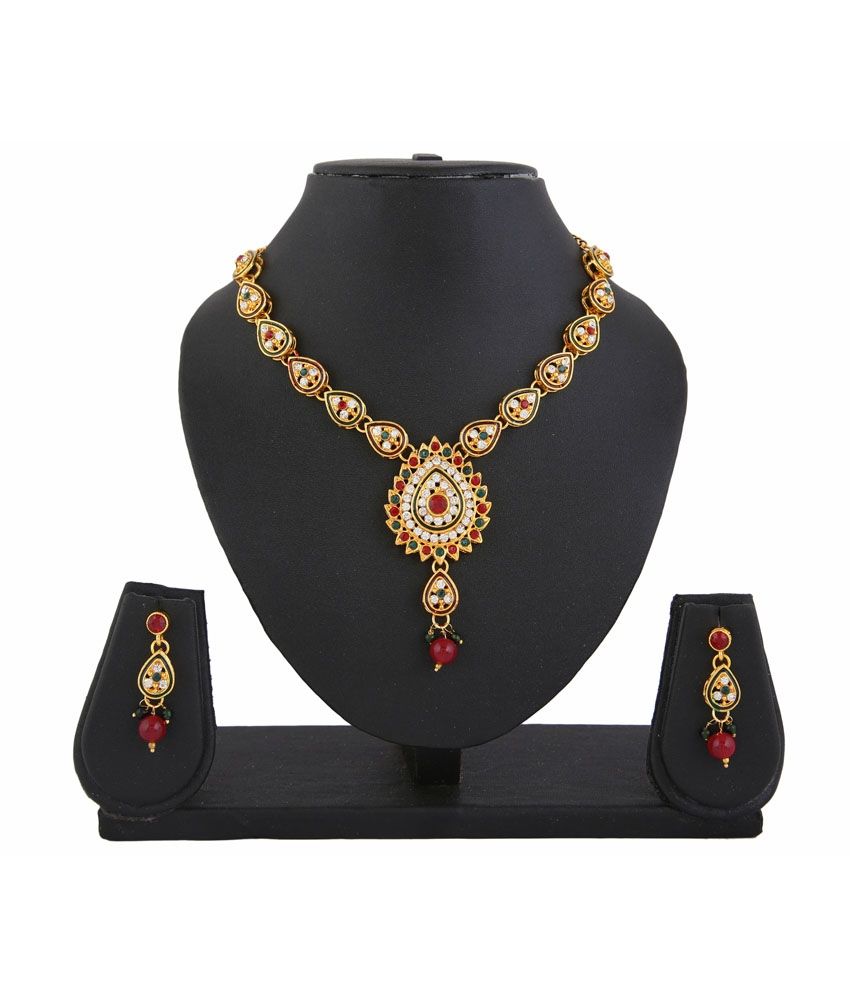 Apsara Red Colour Spark Kundan Traditional Necklace Set - Buy Apsara ...