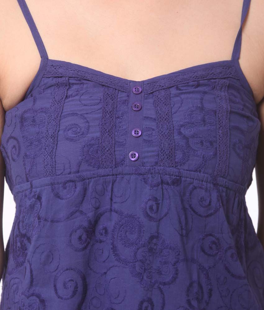 Purple Needles Square Neck Embroidered Cotton Regular Tops - Buy Purple Needles Square Neck 