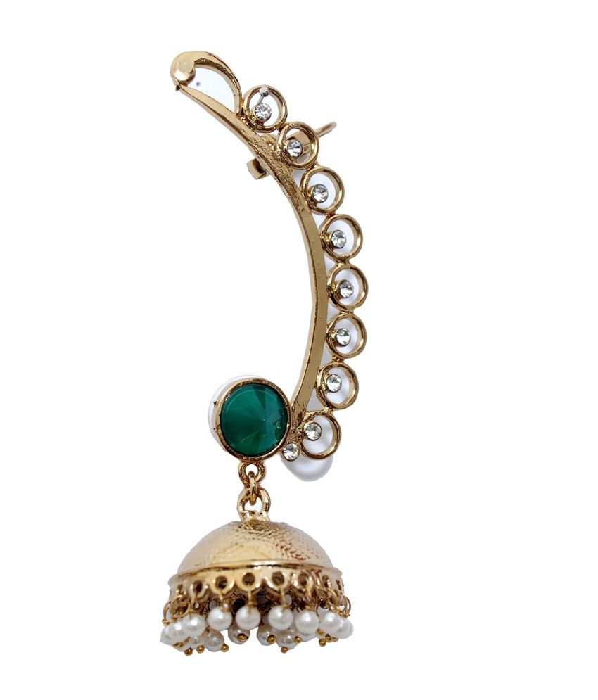 Stylish Green Stone Ear Cuffs With Jhumkas Buy Stylish Green Stone