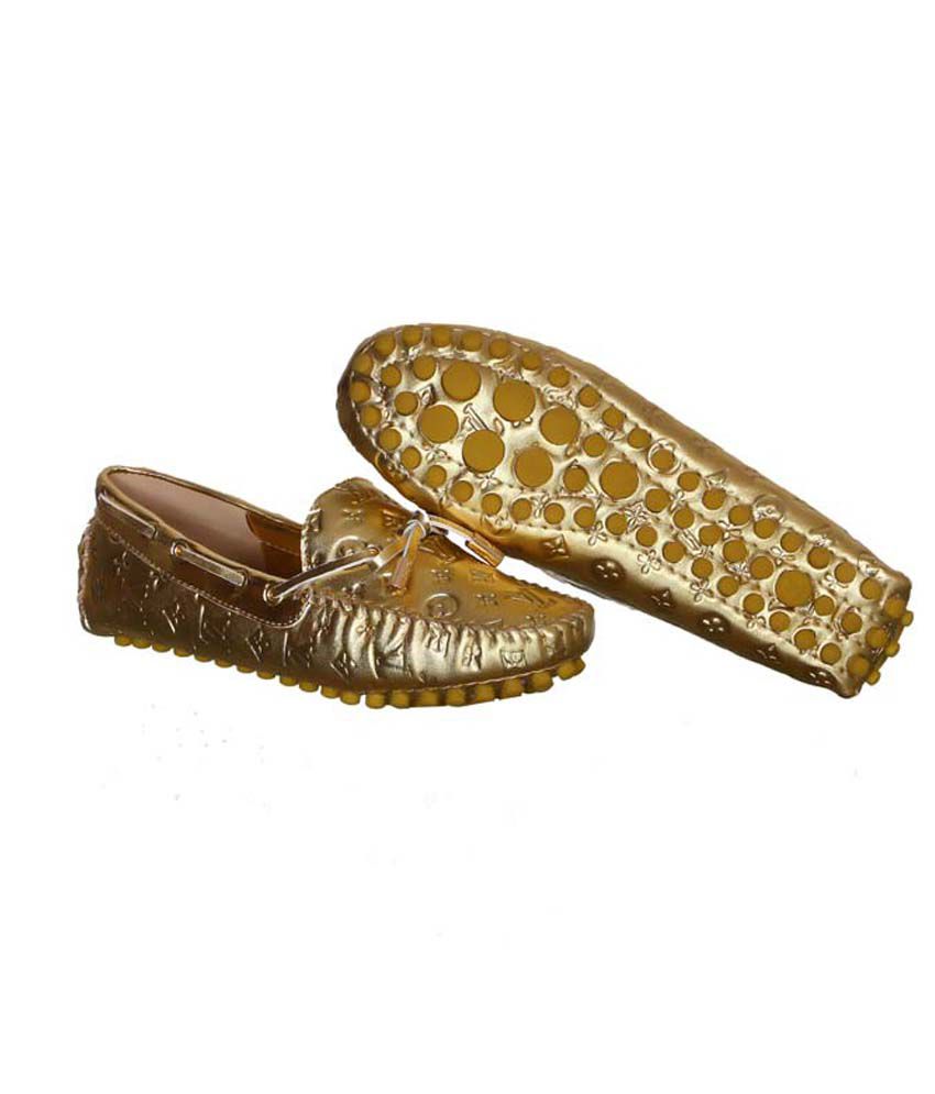 L V Golden Leather Stylish Flat Loafers For Women Price In India